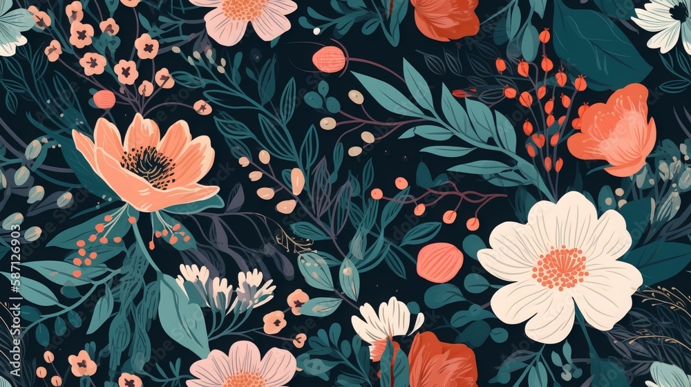 Seamless Floral Pattern with Dainty Flowers and Bold Blossoms Seamless Floral Pattern with Dainty Flowers and Bold Blossoms