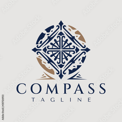 Luxury decorative globe compass logo design