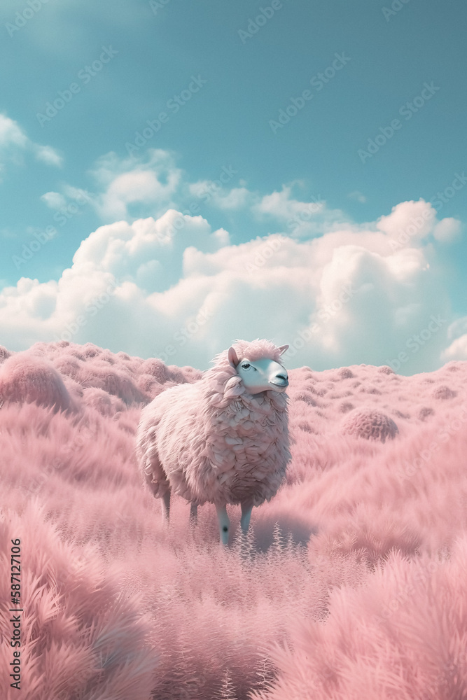 Fototapeta premium This Minimalistic Sheep Poster features a cute and funny drawing of a happy baby sheep. With its adorable design, it's the perfect addition to any room that needs a touch of playful charm.