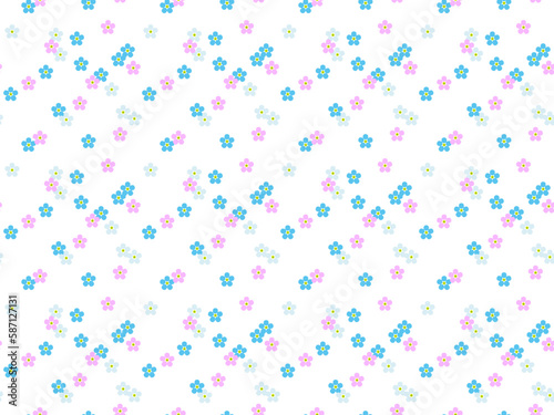 青色の小さい花のかわいいシームレスパターン © konohana