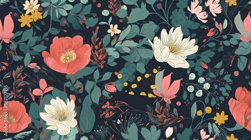Seamless Floral Pattern with Dainty Flowers and Bold Blossoms 