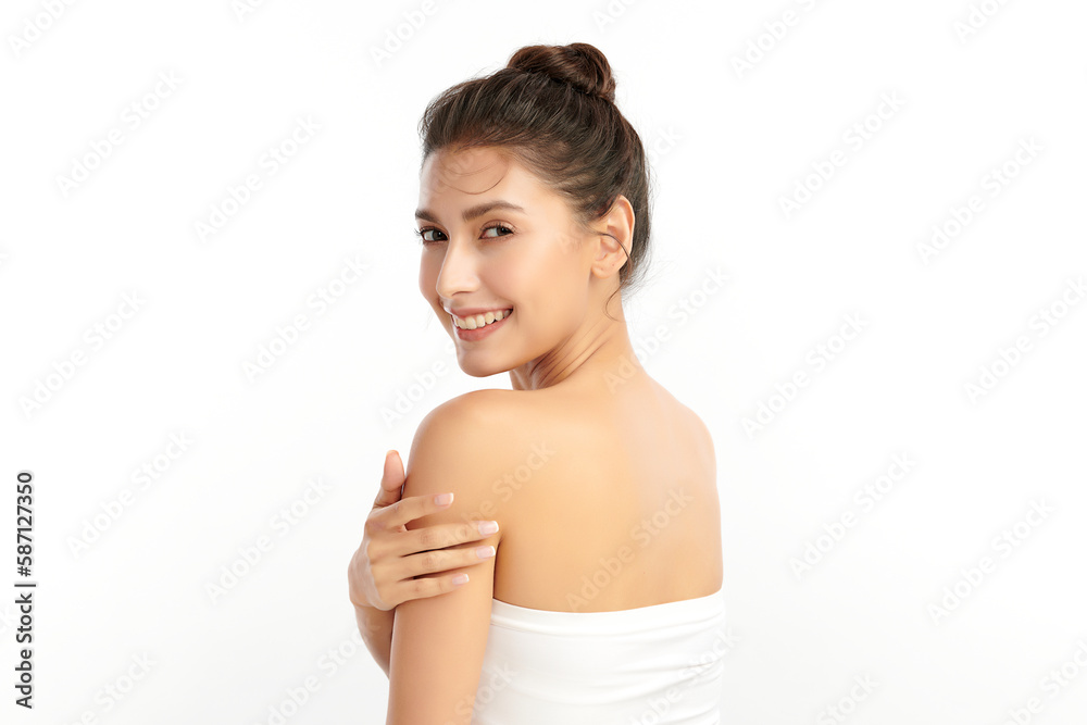 Beautiful young asian woman with clean fresh skin on white background, Face care, Facial treatment, Cosmetology, beauty and spa, Asian women portrait.