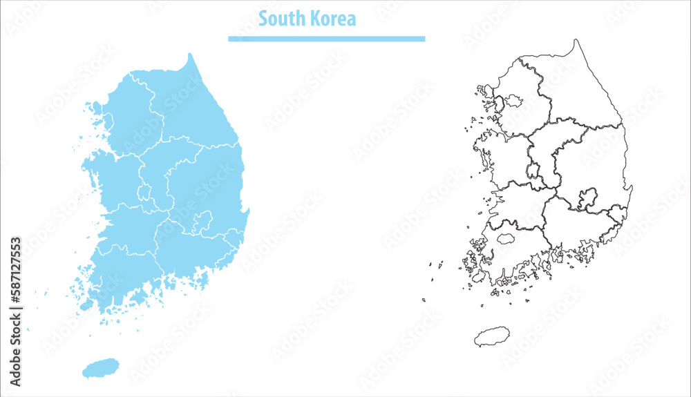 south korea map illustration vector detailed south korea map with regions	