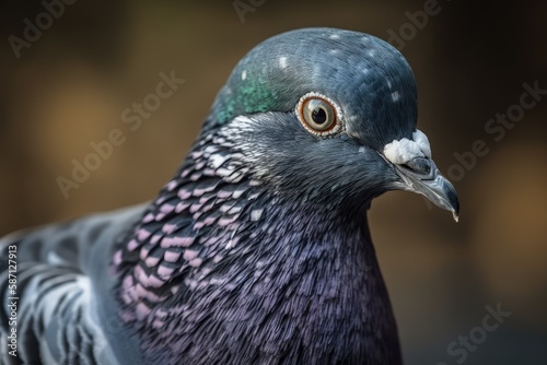 close up of a pigeon with a blurred background. Generative AI