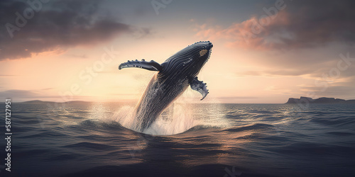 whale jump over water wildlife photography. © Fernando