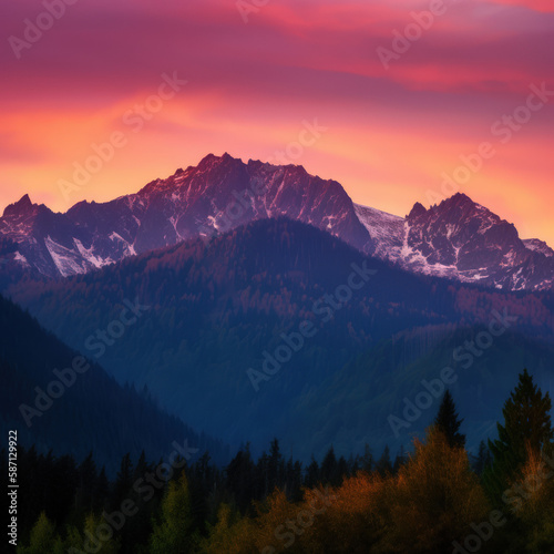 Sunrise Over the Cascade Mountains in Washington State, AI © TheOdd1 