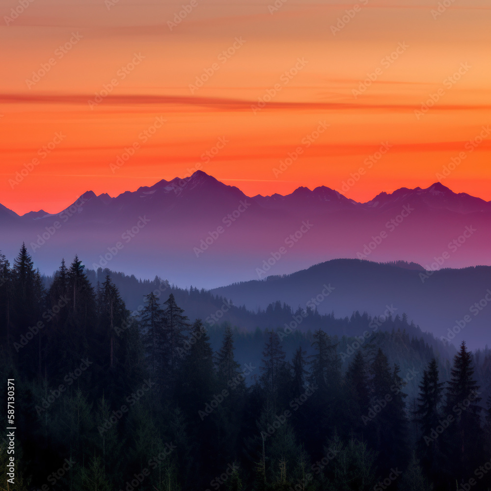 Sunrise Over the Cascade Mountains in Washington State, AI