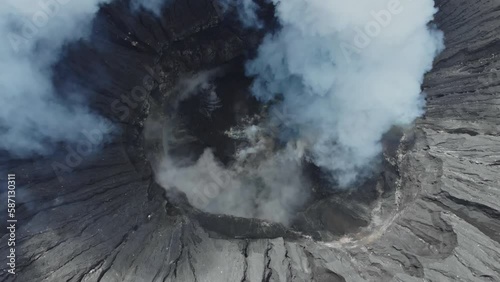Aerial view of volcano crater Mount Gunung Bromo is an active volcano photo