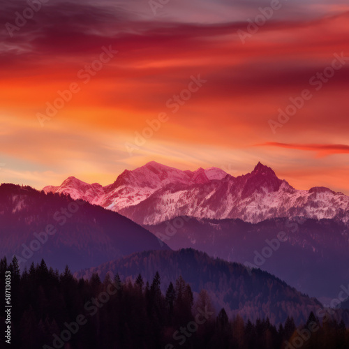 Sunrise Over the Cascade Mountains in Washington State  AI