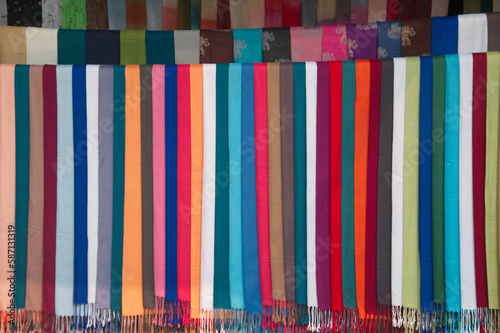 Texture or background of Woven fabric  colorful display hangers.