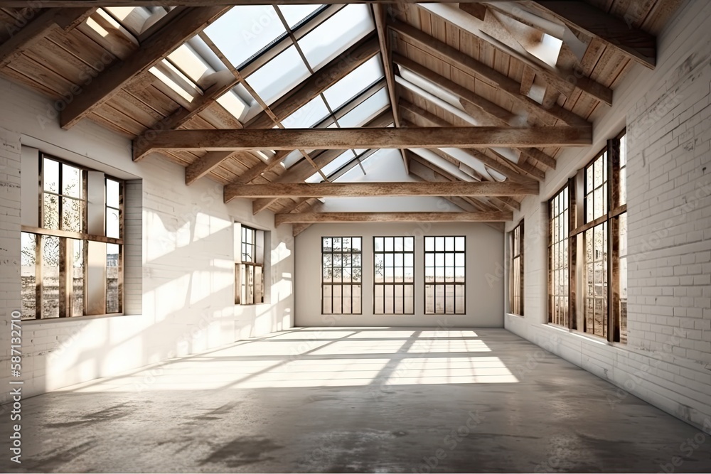 empty and bright room with ample natural light. Generative AI empty and bright room with ample natural light. Generative AI