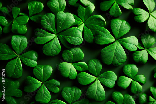 a large group of green shamrock leaves - Generative AI