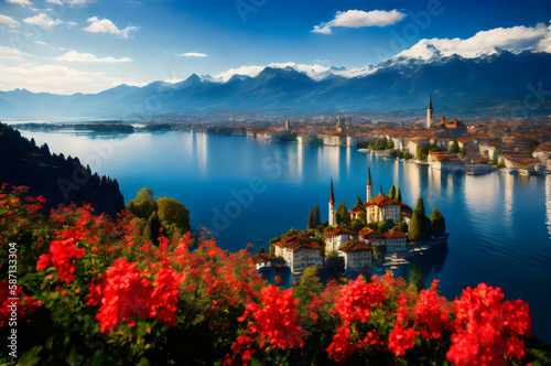 the beautiful lake and mountains of lombardia, italy - Generative AI