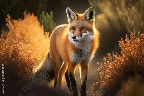 Portrait of a cute beautiful fox  selective focus. AI generated  human enhanced