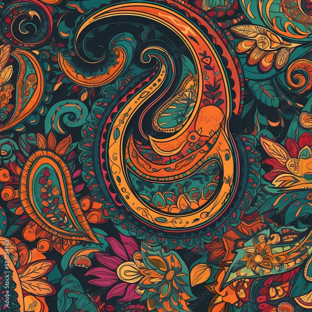Seamless Paisley Pattern with Bold Colors Seamless Paisley Pattern with Bold Colors