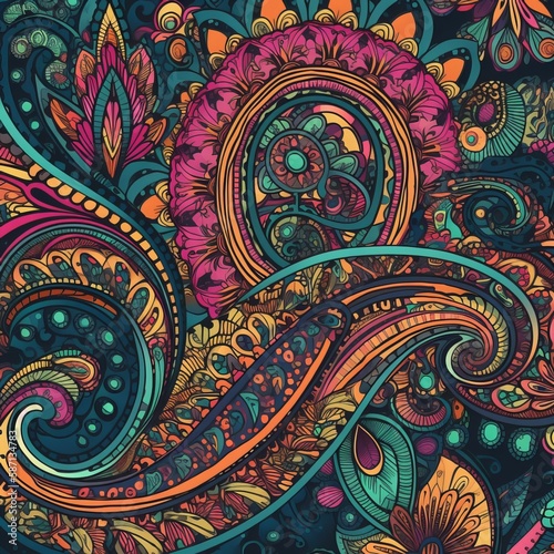 Seamless Paisley Pattern with Bold Colors