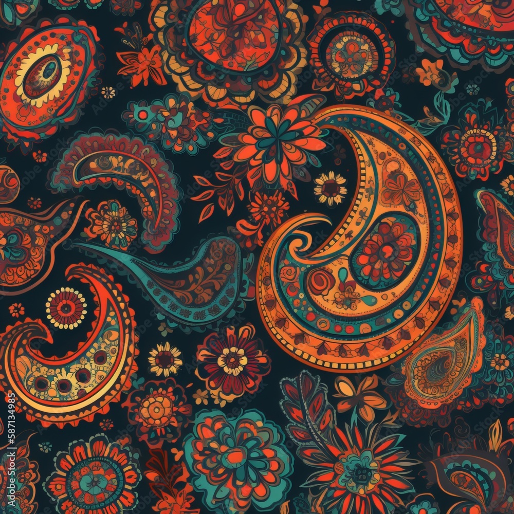 Seamless Paisley Pattern with Bold Colors Seamless Paisley Pattern with Bold Colors