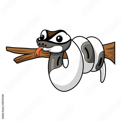 Cute axanthic pied ball python cartoon on tree branch