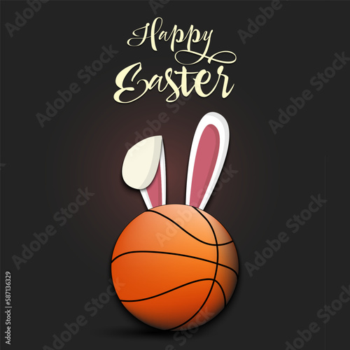 Happy Easter. Basketball ball with ears rabbit