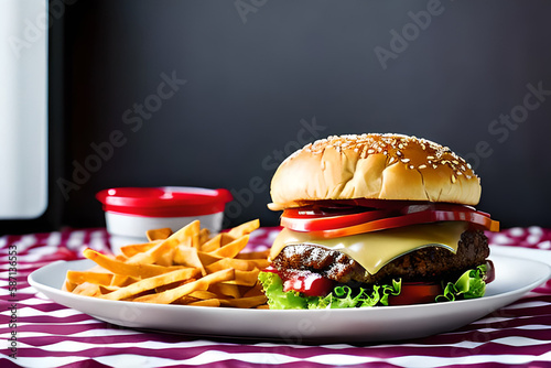 Generative AI - X-Burger with Onion Ring photo