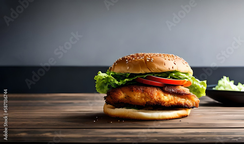 Generative AI - chicken burger with lettuce and tomato