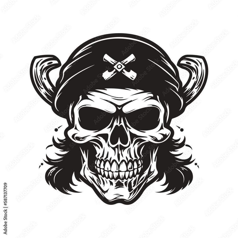 skull pirate, logo concept black and white color, hand drawn illustration skull pirate, logo concept black and white color, hand drawn illustration