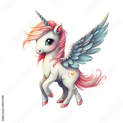 Stampa su tela cute little unicorn with wings with Generative AI technology