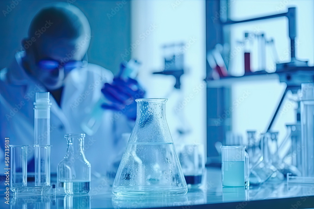 scientist work at Laboratory room, doctor, science research concept, test tube on blue background scientist work at Laboratory room, doctor, science research concept, test tube on blue background