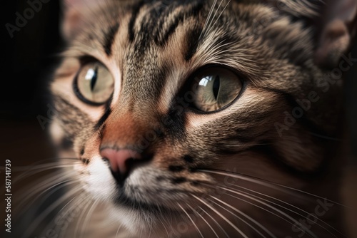 Close up of a small tabby cat's pink nose Adorable cat nose. Generative AI © AkuAku