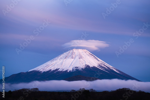 Long exposure shot of lenticular cloud over Mount Fuji, Yamanashi Prefecture, Japan