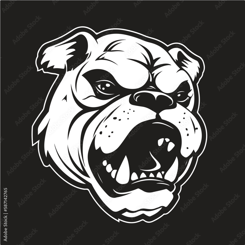 angry bulldog, logo concept black and white color, hand drawn illustration