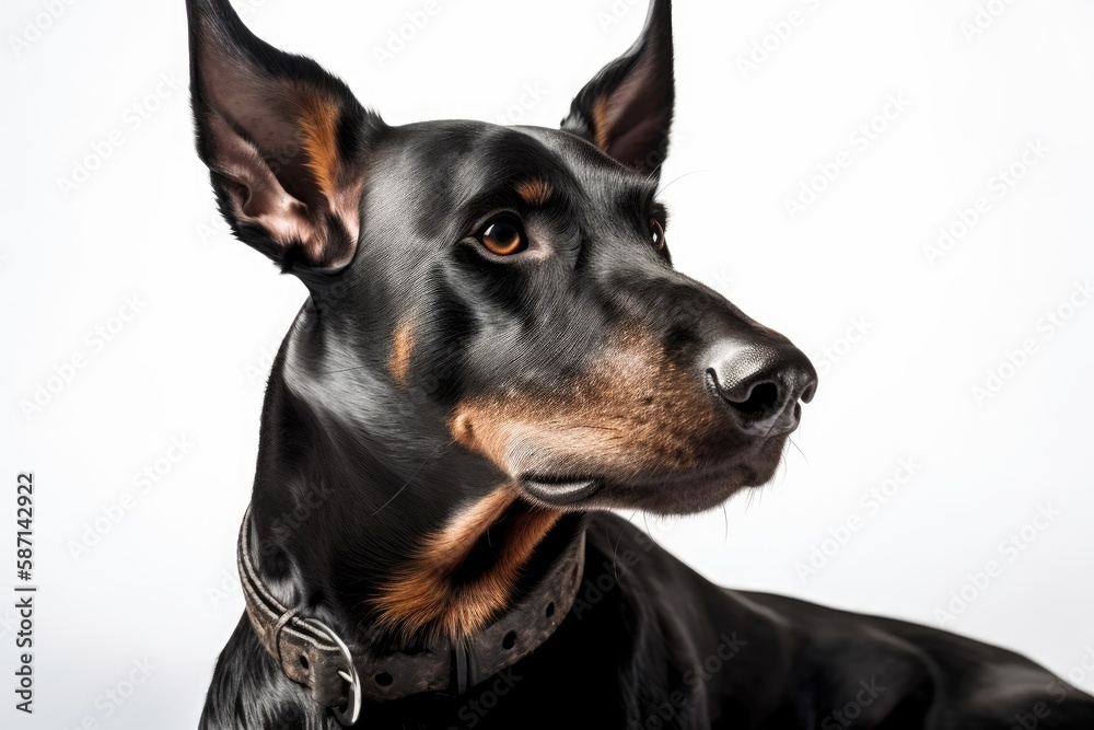 Portrait of a Doberman dog on a white background. Generative AI