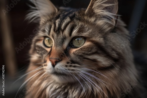 lovely purebred brown tabby Siberian cat. Generative AI © AkuAku