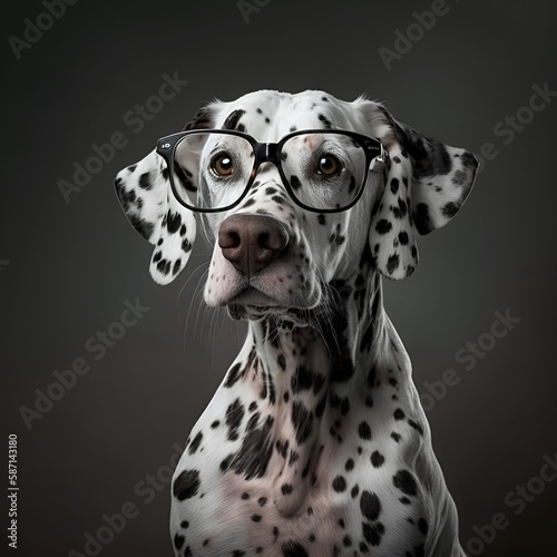Cute Dalmatian dog wearing glasses. Generative AI