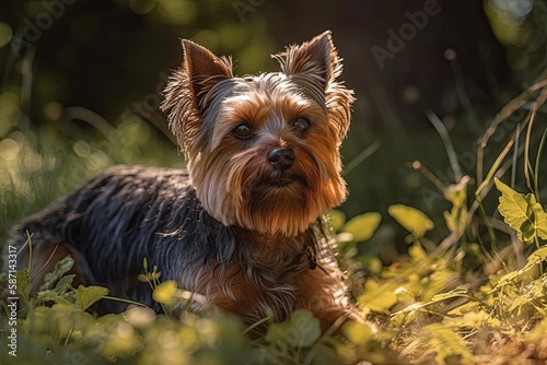 An image of a Yorkshire Terrier in the sun. Generative AI © AkuAku