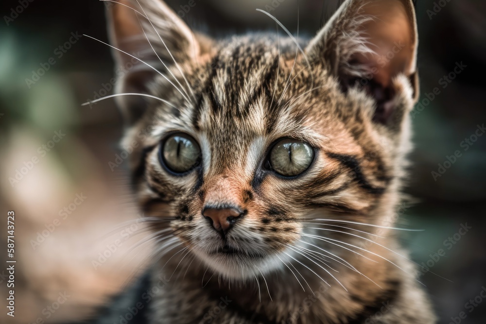 closeup of a lovely brown tabby kitten. Generative AI closeup of a lovely brown tabby kitten. Generative AI