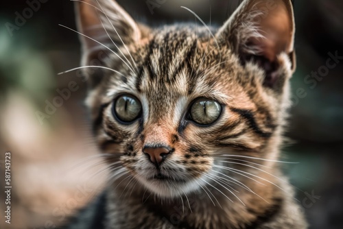 closeup of a lovely brown tabby kitten. Generative AI © AkuAku