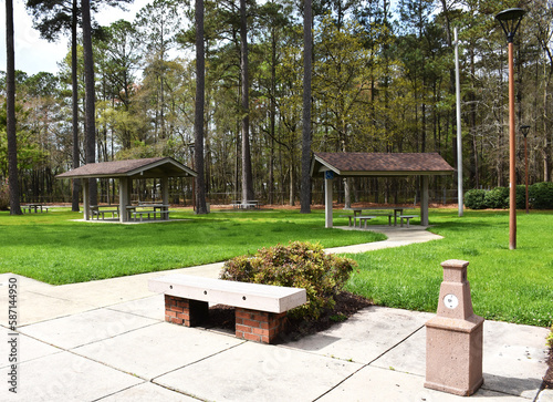 Rest area with seating at the forest