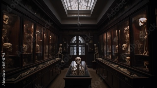 creepy inside the mutter Museum. Dark and mysterious. Lugubrious, Cinematic, Generative IA