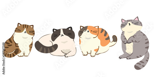 Vector Illustration of Cartoon Cat Characters on Isolated Background