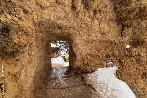 First tunnel on the Bright Angel Trail at Grand Canyon National Park  Arizona  USA