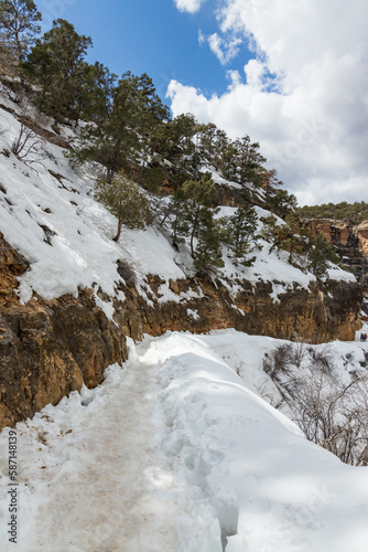 Snow covered Bright Angel Trail, Grand Canyon, Arizona, USA