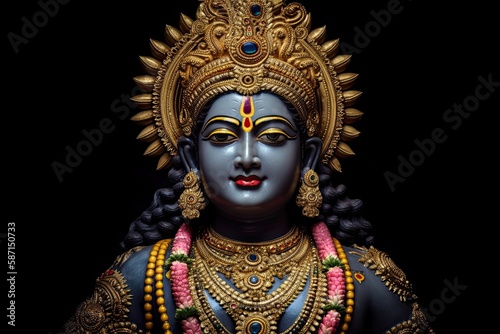 Hindu deity statue in front of a black background. Generative AI