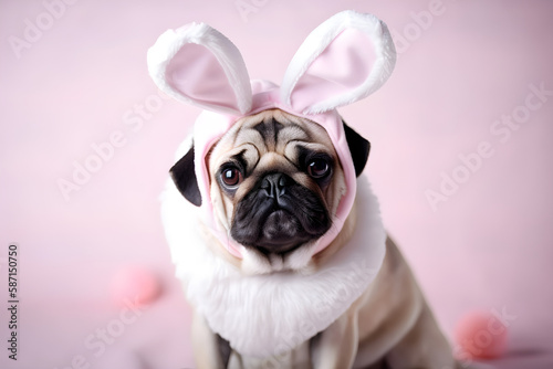 a pug dog wearing a bunny ears costume  © VIX