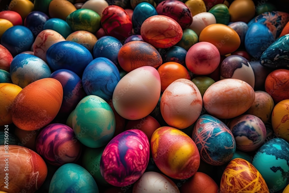 Fototapeta premium colorful stack of eggs. Generative AI
