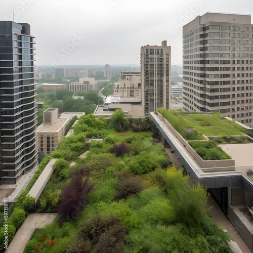 sustainable and green farm on top of building in the city, ai generated