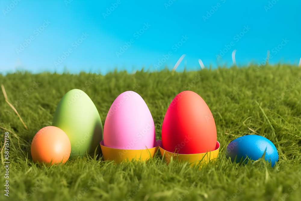 a group of easter eggs sitting on top of a green field a group of easter eggs sitting on top of a green field