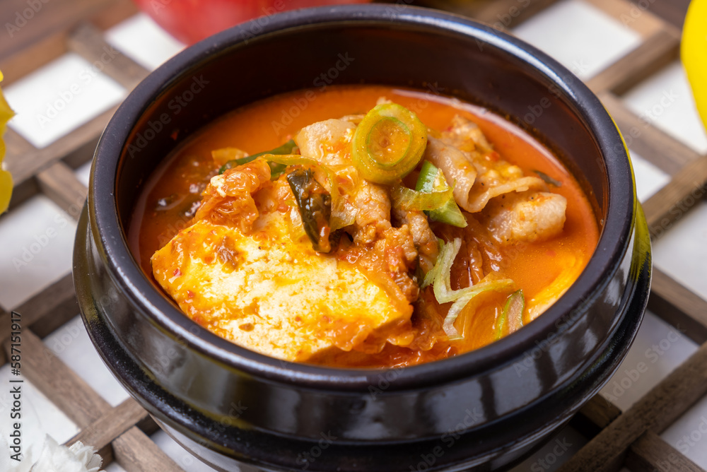 Delicious traditional Korean food - pork kimchi stew. Delicious traditional Korean food - pork kimchi stew.