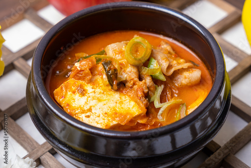 Delicious traditional Korean food - pork kimchi stew.