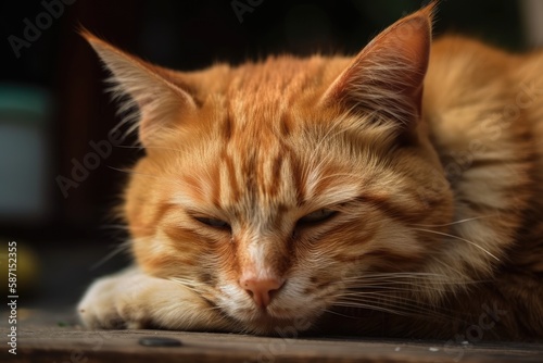Brown Adorable Sleeping Cat. Generative AI